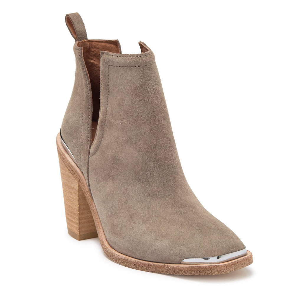 NWT Jeffrey Campbell Tan and Silver Leather Block Heel Ankle Bootie • Sz 9.5 🗣